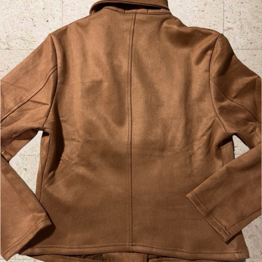 Moto-Style Soft Vegan Suede Lightweight Long Sleeve Jacket-Tan/LG/NWT - Picture 9 of 15